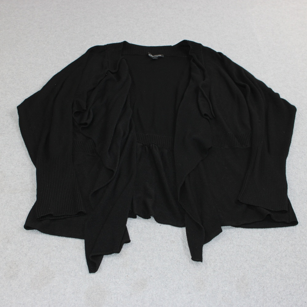 Eileen Fisher Sweater Women Large Black Cardigan Open Front Knit Stretchy Cozy